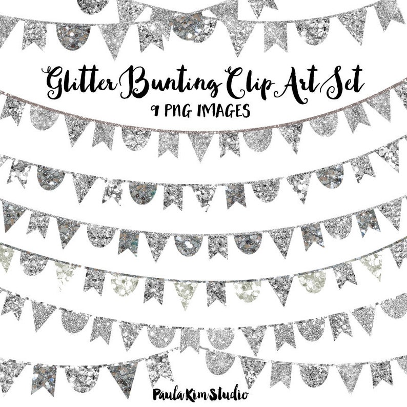 Sparky Silver Glitter Clip Art Silver Bunting Banner Clipart Etsy