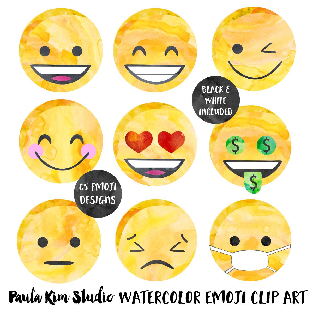 Watercolor Emoji Face Collection Commercial Use Clip Art Watercolor Emoji Face Collection Commercial Use Clip Art