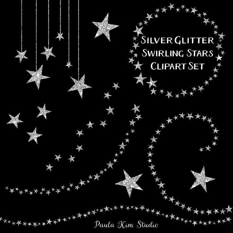 Silver Glitter Swirling Star Clip Art Commercial Use Instant Digital Download
