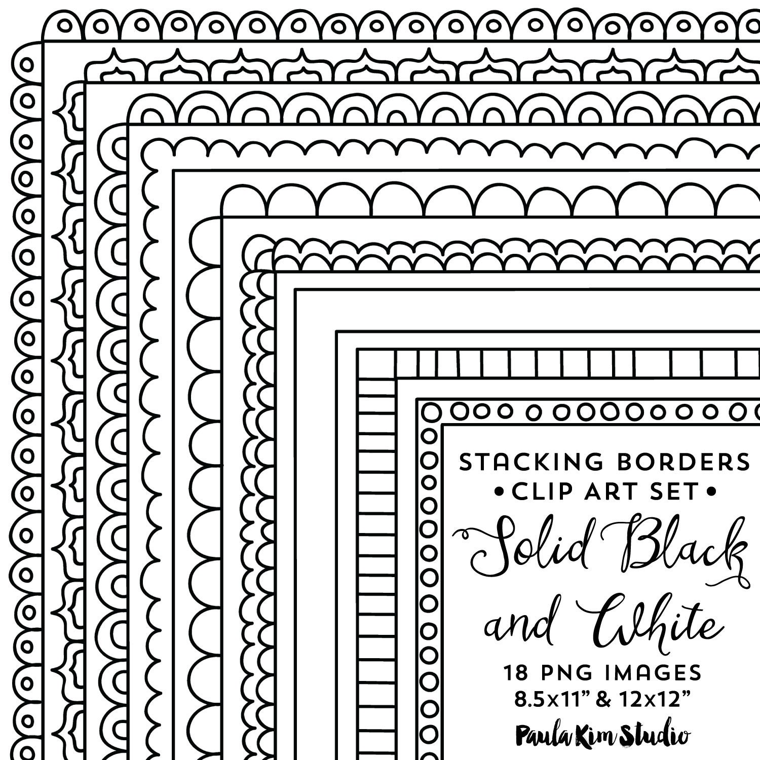 Doodle Frame Clipart Borders Stacking Instant Download Etsy