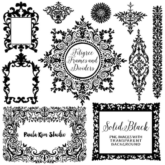Solid Black And White Digital Frames Flourish Clipart Wedding Invitation Clip Art Instant Download By Paula Kim Studio Catch My Party