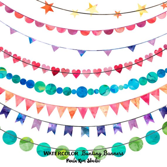 Watercolor Bunting Clip Art For Commercial Use Instant | Etsy