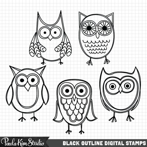 Blue Owls Clipart Set Cute Animal Clip Art Instant Download Etsy