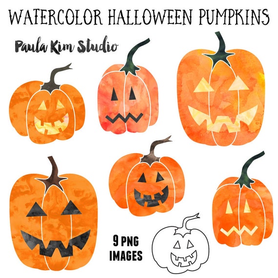 Watercolor Halloween Pumpkin Clipart Halloween Clip Art Instant Download Commercial Use Jack O Lantern Clipart By Paula Kim Studio Catch My Party