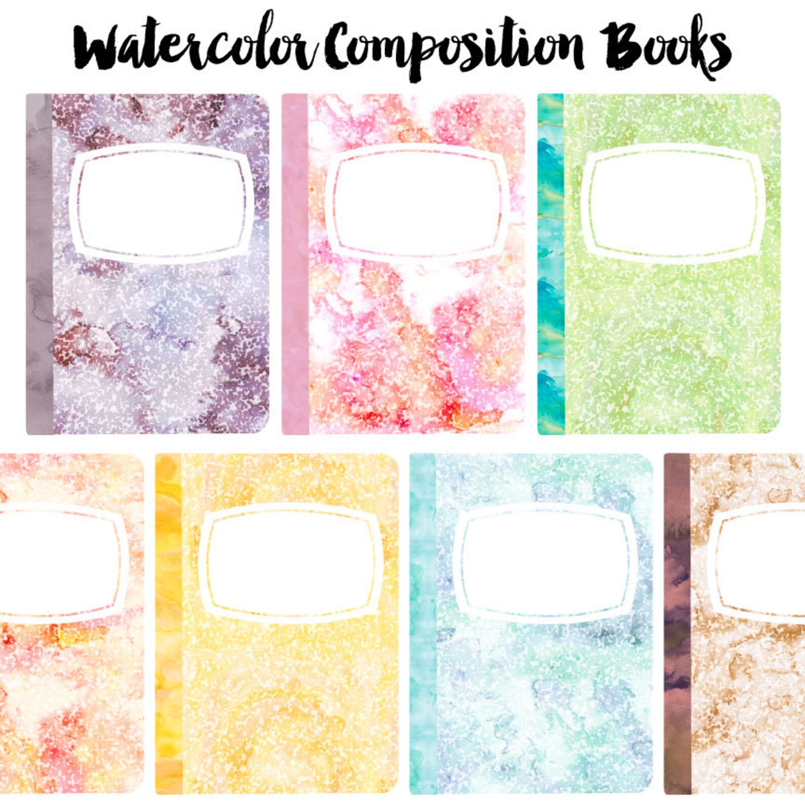 Pastel Watercolor Composition Book Clip Art Set School Etsy
