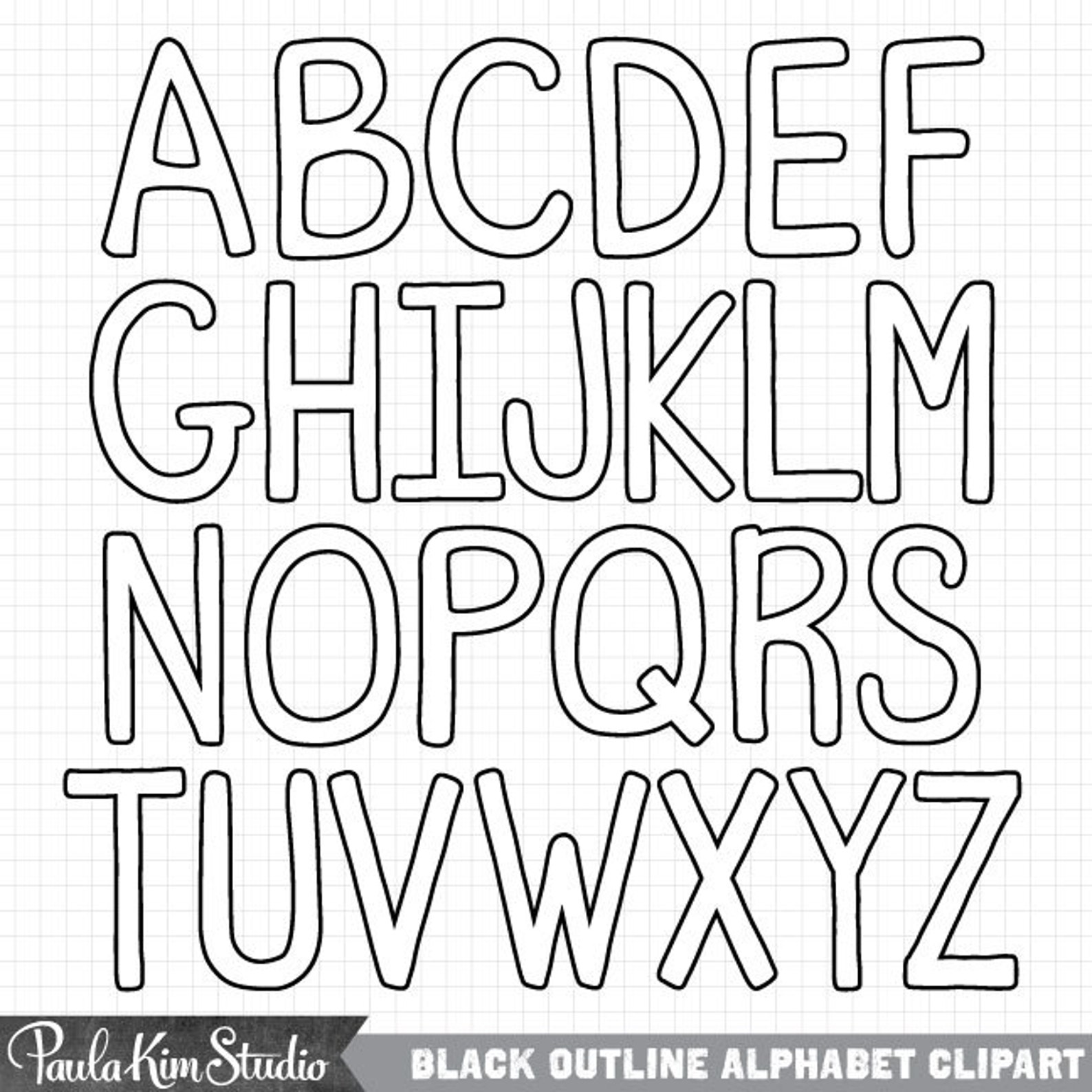 Black Outline Alphabet Clipart Letters Clip Art Instant Etsy Israel