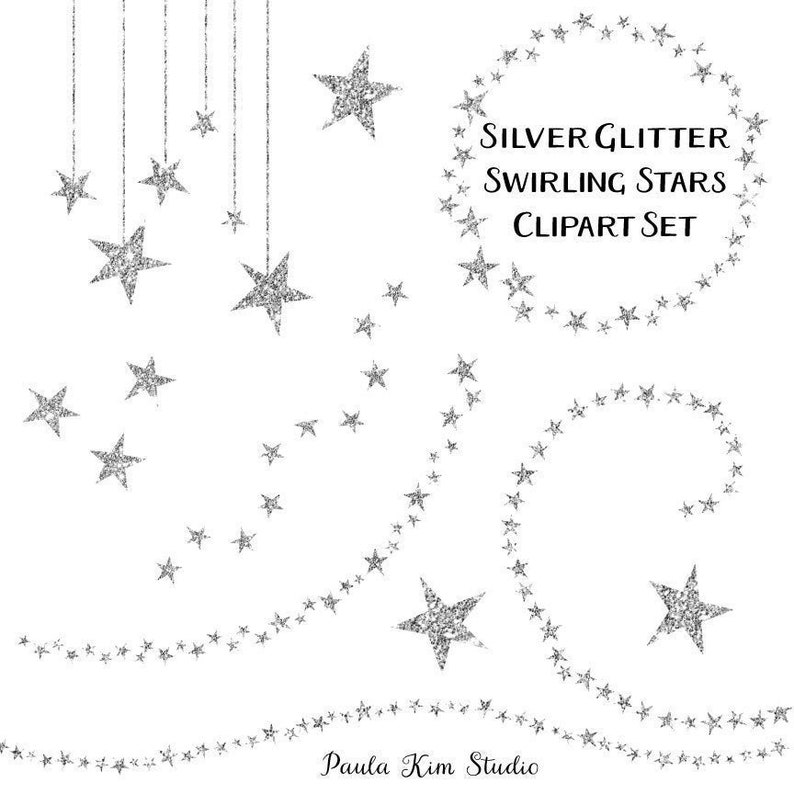 Silver Glitter Swirling Star Clip Art Commercial Use Instant Digital Download