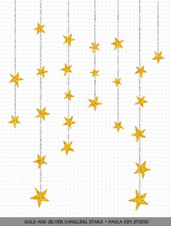 Dangling Gold Star Clipart Gold Glitter Clip Art Commercial - Etsy