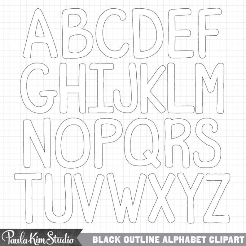 Black Outline Alphabet Clipart Letters Clip Art Instant Etsy