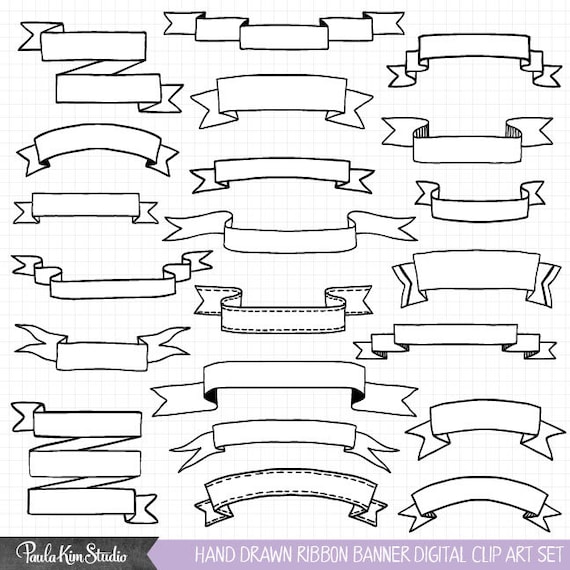 Hand Drawn Clipart Ribbon Banner Clip Art Commercial Use Etsy