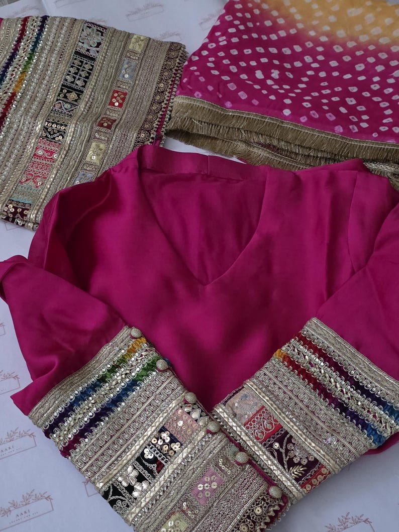 Magenta Sheesha Silk Kurta vid byxset med Chunri Dupatta: Pakistanskt indiskt bröllop bild 13