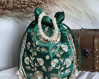 Zardozi Potli Tasche: Handbestickte pakistanische / indische Hochzeitstasche