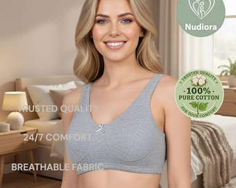 Reggiseno a mezza canotta senza ferretto da donna in 100% cotone, non imbottito, in morbido cotone traspirante per il comfort quotidiano e durante il sonno, vari colori