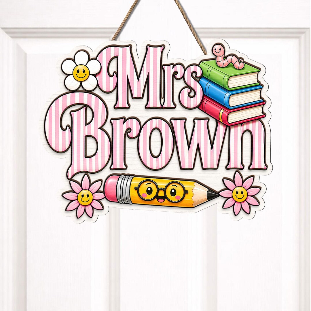 Personalized Teacher Door Sign Wooden Classroom Decor, Custom Teacher ...