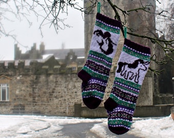 Pattern Fair Isle Christmas Stockings, Unicorn and Mermaid, fairy tale Christmas, knit fairisle, knit unicorn, knit mermaid, PDF pattern