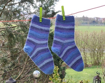 Knit socks, small socks handknit, striped socks, blue socks (Women's Size US 6 - 7.5, UK 3.5 - 5, Europe 36 - 38) small size