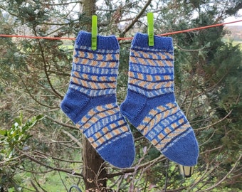 Striped Knitted Socks, cheerful socks, fairisle socks, cozy socks, knit socks medium (Women Size US 6.5-8.5, UK 4-6, EU 37-39)