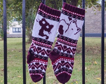 Cat Fairisle Pattern, Stockings Pattern, Christmas Stockings knit pattern, Fair Isle Christmas stocking, knit cat Christmas sock PDF