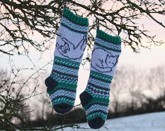 Christmas Cat Pattern, Cat Christmas Stockings Knitting Pattern, Cat Santa Sock, FairIsle Cat, Knitting pattern cat, PDF pattern