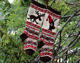 Moose Fairisle Pattern, Christmas Stockings knit pattern, Fair Isle Christmas stocking, fairisle knit moose, fair isle moose, PDF pattern