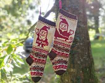 Santa Socks, Fairisle Pattern, Christmas Stockings knit pattern, Fair Isle Stocking, fairisle knit Santa, fair isle Christmas, PDF pattern