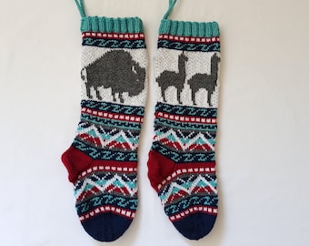 Bison Fairisle Pattern, Alpaca knit Pattern, Christmas Stockings pattern, Fair Isle Christmas stocking, fairisle alpaca, knit bison PDF