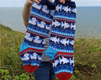 Fish Fairisle Pattern, Duck knit Pattern, Christmas Stockings pattern, Fair Isle Christmas stocking, fairisle duck, knit fish PDF