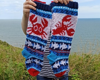 Lobster Fairisle Pattern, Crab knit Pattern, Christmas Stockings pattern, Fair Isle Christmas stocking, fairisle crab, knit lobster PDF