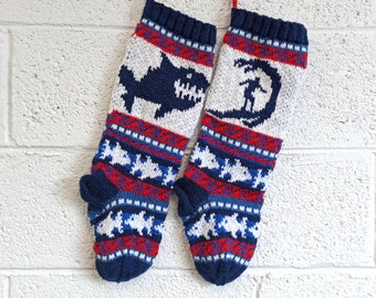 Shark Fairisle Pattern, Surfer knit Pattern, Christmas Stockings pattern, Fair Isle Christmas stocking, fairisle surfer, knit shark PDF