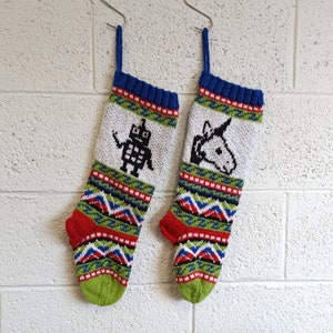 Robot Fairisle Pattern, Unicorn knit Pattern, Christmas Stockings pattern, Fair Isle Christmas stocking, fairisle unicorn, knit robot PDF image 1