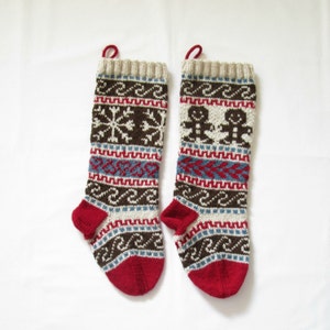 Pattern Fair Isle Christmas Stockings Gingerbread Man and Snowflake Stranded Knitting
