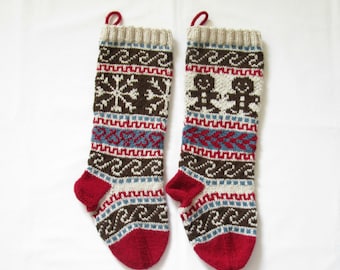 Pattern Fair Isle Christmas Stockings Gingerbread Man and Snowflake Stranded Knitting