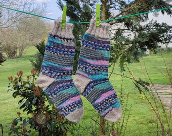 Knitted socks, Thick Knit Socks, warm socks, winter socks, medium (Women Size US 6.5-8.5, UK 4-6, EU 37-39) green 6ply thick