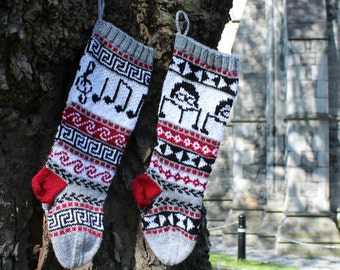 Dublin Christmas Stockings with reader and music notes Stranded Knitting Fair Isle - Pattern to Knit Your Own