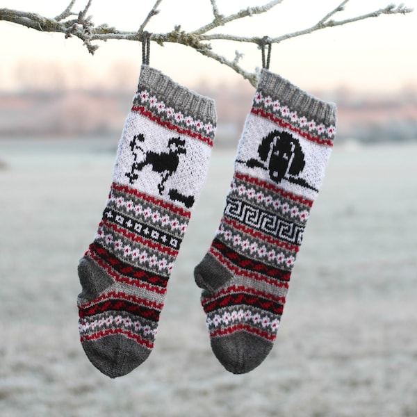 Pattern Dog Christmas Stockings, Poodle Knit, Santa Sock for Dog, FairIsle Dog, Knitting pattern Dog, Poodle Christmas Stocking, PDF pattern