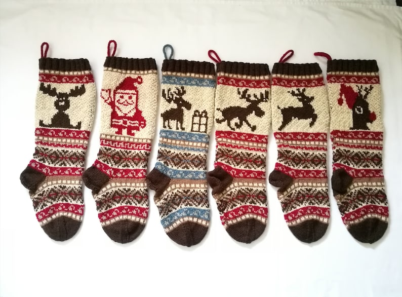 Fair isle stocking Knit Christmas Stocking Brown Christmas Stocking Knit Holiday Stocking Reindeer Santa Sock Knit Reindeer Sock BBBR