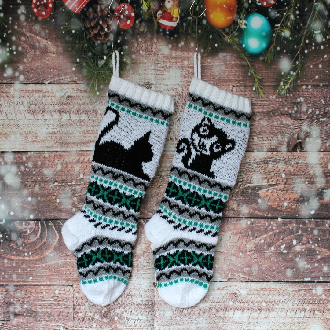 Pattern for Cat Christmas Stockings, Fairisle Knitting Pattern, Cat ...