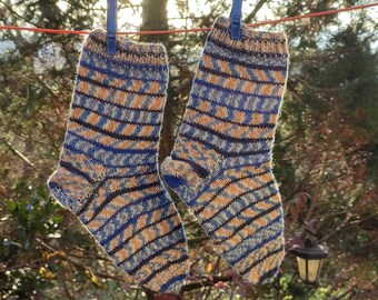 Striped Knitted Socks, cheerful socks, fairisle socks, cozy socks, knit socks medium (Women Size US 6.5-8.5, UK 4-6, EU 37-39)