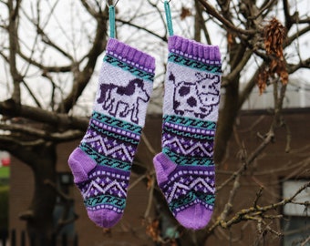 Cow Fairisle Pattern, Horse Knit Pattern, Christmas Stockings pattern, Fair Isle Christmas stocking, fairisle Cow, knit horse PDF