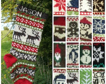 Colección de patrones de tejido de 16 gráficos de medias navideñas Fair Isle con instrucciones detalladas para calcetines de Papá Noel personalizados solo en PDF