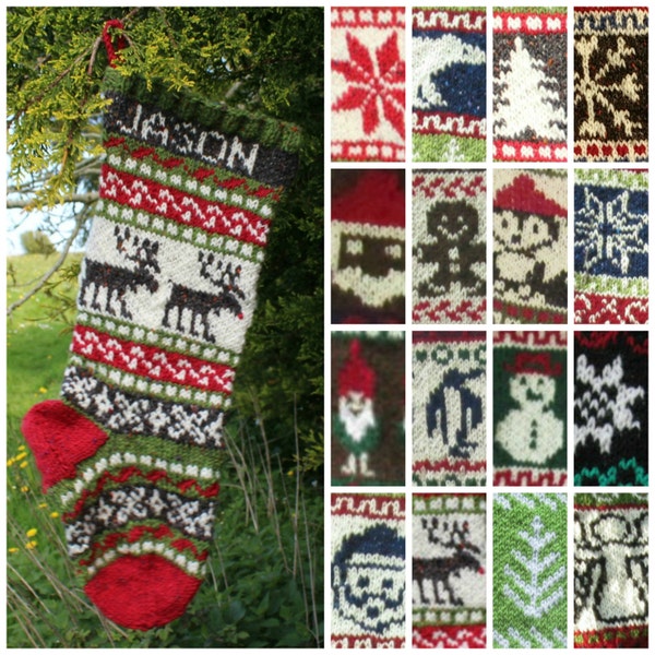 Collection de modèles de tricot de 16 tableaux de bas de Noël Fair Isle avec des instructions détaillées pour la chaussette personnalisée du Père Noël PDF uniquement