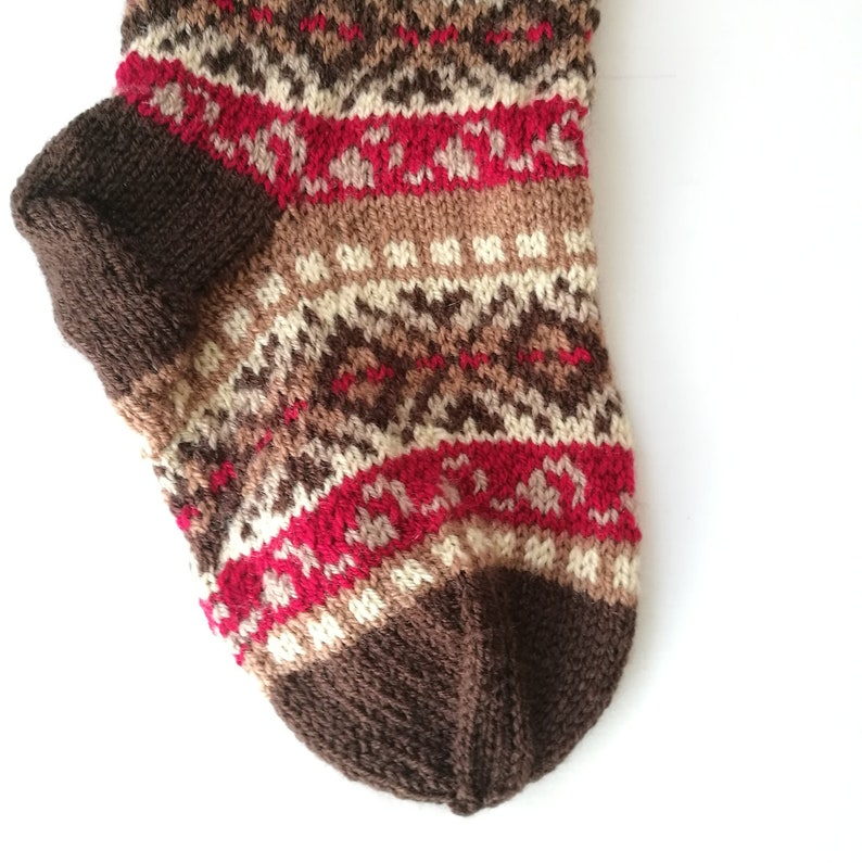 Fair isle stocking Knit Christmas Stocking Brown Christmas Stocking Knit Holiday Stocking Reindeer Santa Sock Knit Reindeer Sock BBBR