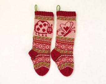 Pattern Fair Isle Christmas Stockings, Ladybird and Butterfly, fairisle knit pattern, Christmas knit, knit ladybird, knit butterfly, PDF