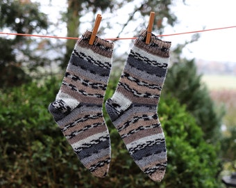 Fair isle Socks, knit socks, brown socks, hand knit, large knitted socks, (Women Size US 6.5-8.5, UK 4-6, Europe 39-42) 6ply