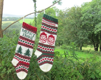 Knitting Pattern Holiday Stockings with Santas and Christmas trees (make your own) Fair Isle Stranded Instructions for Knit Holiday Sock