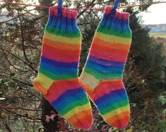 Rainbow socks, Thick Knit Socks, warm socks, winter socks, medium (Women Size US 6.5-8.5, UK 4-6, EU 37-39) green 6ply thick
