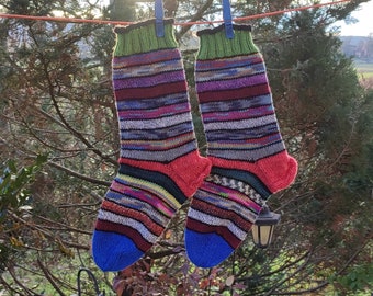 Striped Knitted Socks, rainbow socks, handknit socks, cozy socks, medium sized socks (Women Size US 6.5-8.5, UK 4-6, EU 37-39)