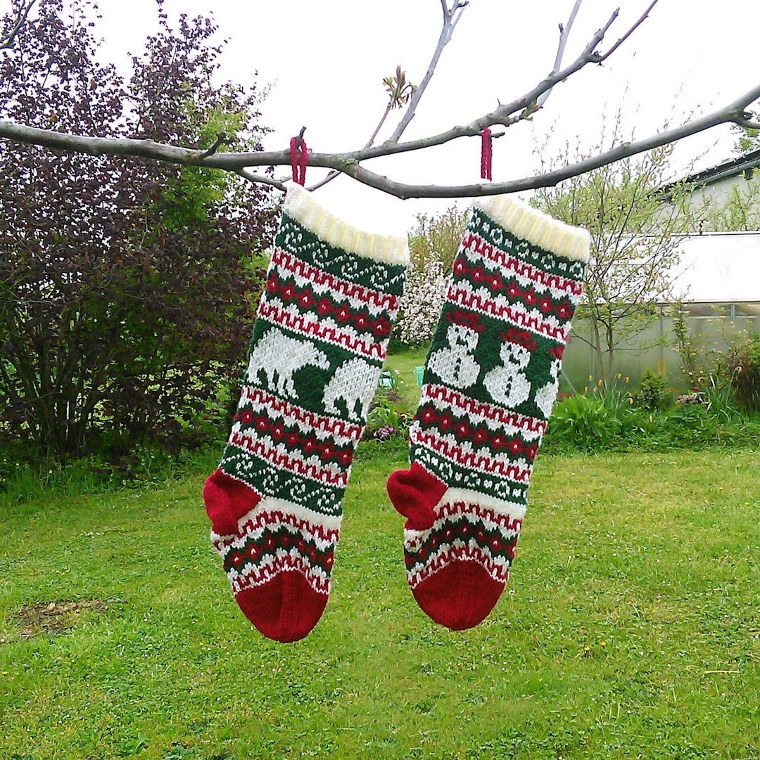 Knitting Pattern Fair Isle Christmas Stockings Snowman and Polar Bear ...