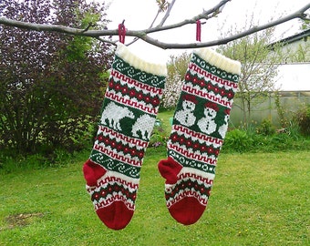 Knitting Pattern Fair Isle Christmas Stockings Snowman and Polar Bear