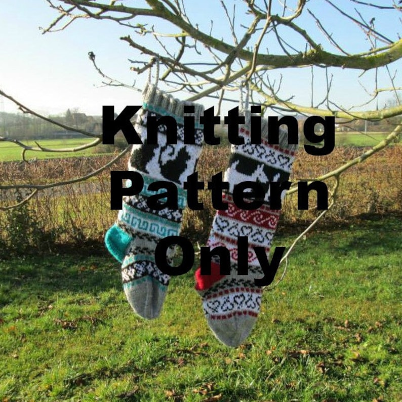 Pattern Fair Isle Christmas Stockings Cat and Dog fair isle PDF pattern only image 2